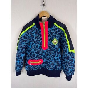 Vintage Sun Valley 80s Neon Leopard Fleece Quarter Zip Pullover Jacket Women S